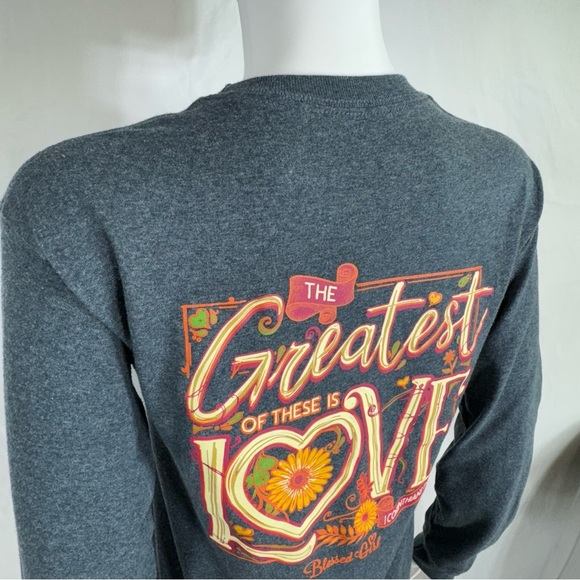 Women’s Dark Heather Gray Blessed Girl 1 Corinthians 13:13 Long Sleeve Tee - Picture 4 of 4